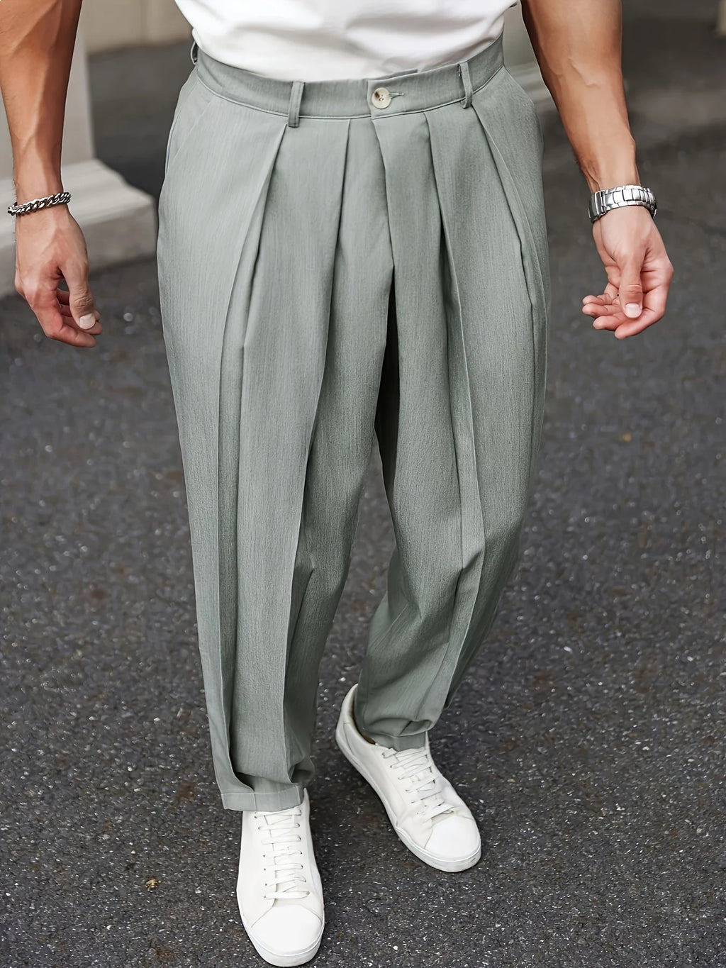 Men's Casual Trousers Comfortable Loose Fit Solid Color Waist 11'' Pocket Straight Leg Ankle-Length Pants