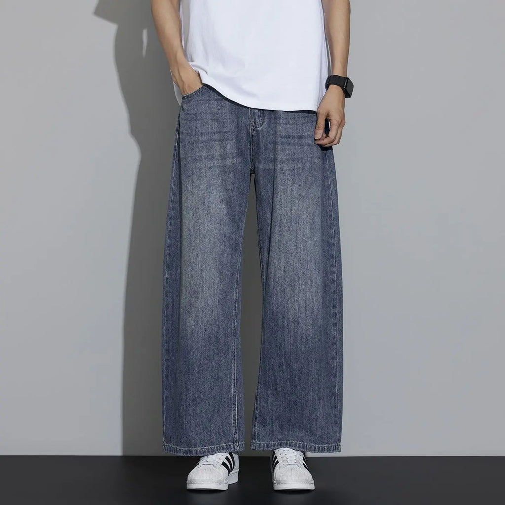 Men's Jeans 2026 Spring Versatile Casual Wash Loose Straight Nine-Point Pants