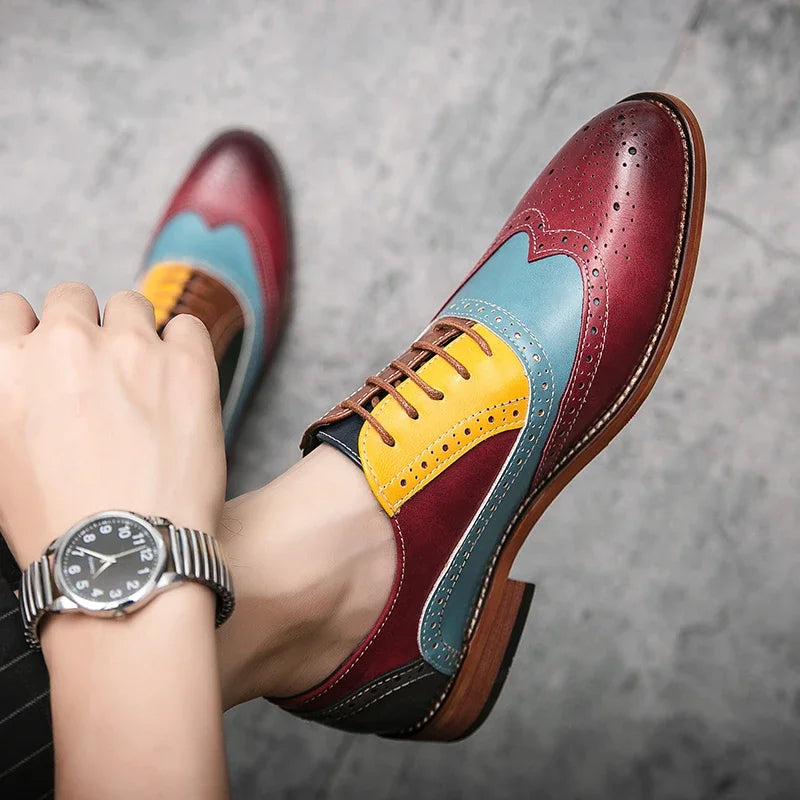 Men Business Dress shoe Colorful  Lace up Fashion Man Casual Leather Oxfords shoes Flat Leisure Wedding Party shoe Men Big Size