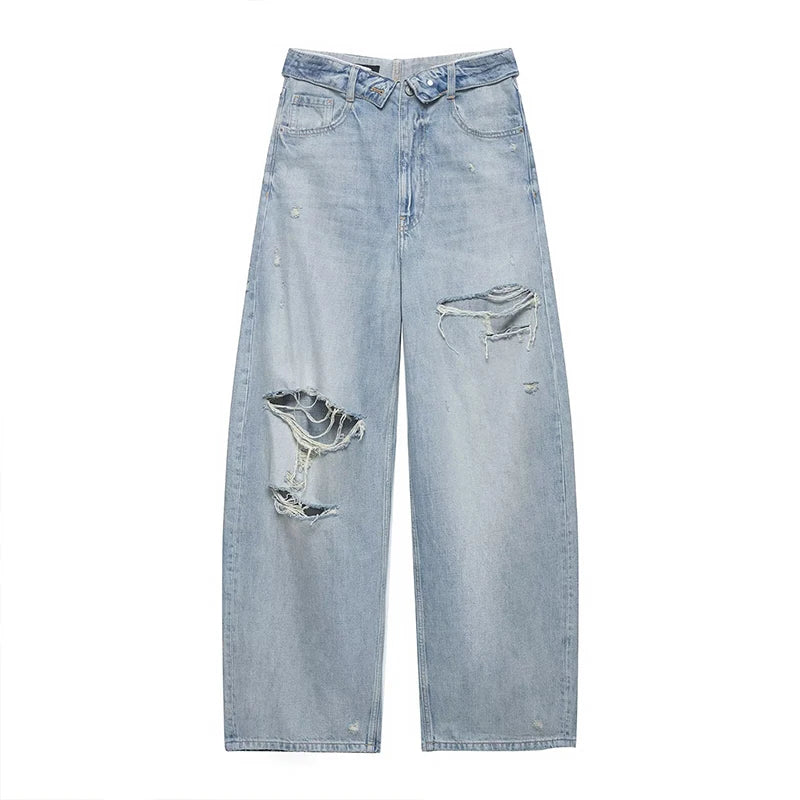 Women's New Jeans Spring 2026 Fashion Slim Elegant Women's Unique Hole Jeans Chic Spring Travel Street Youth High Waist Pants
