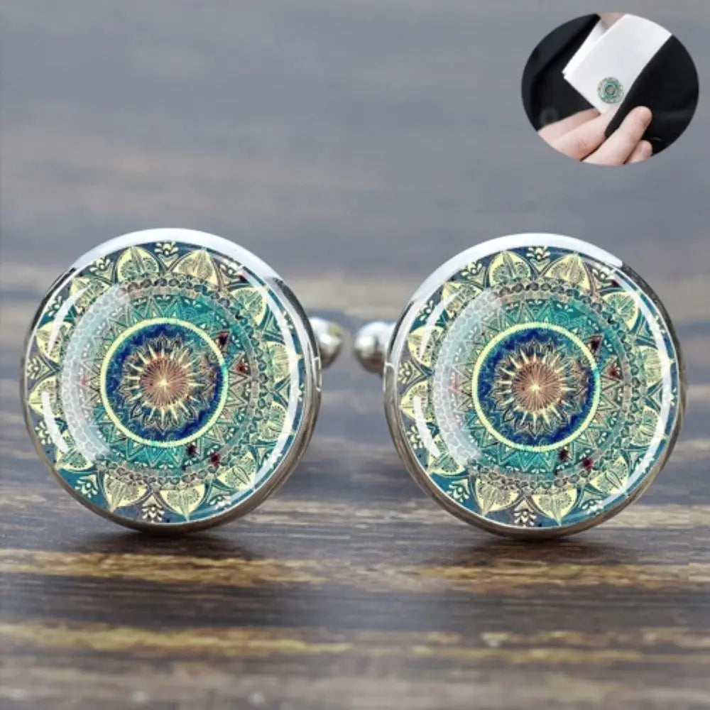 Clothing Accessories Alloy Glass Mandala Cufflinks Multicolor Flower Cufflinks for Mens Super Shinny Gift Men
